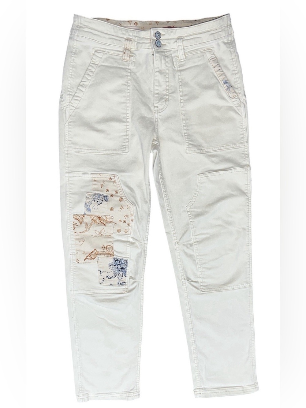 Pilcro Anthropologie The Wander Patchwork Relaxed Ivory Jeans Sz 27